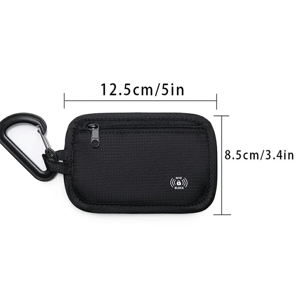 RFID Blocking Coin Purse Bag Travel Passport Holder Waterproof Security Money Belt Pouch with Carabiner Clip - Black - 7