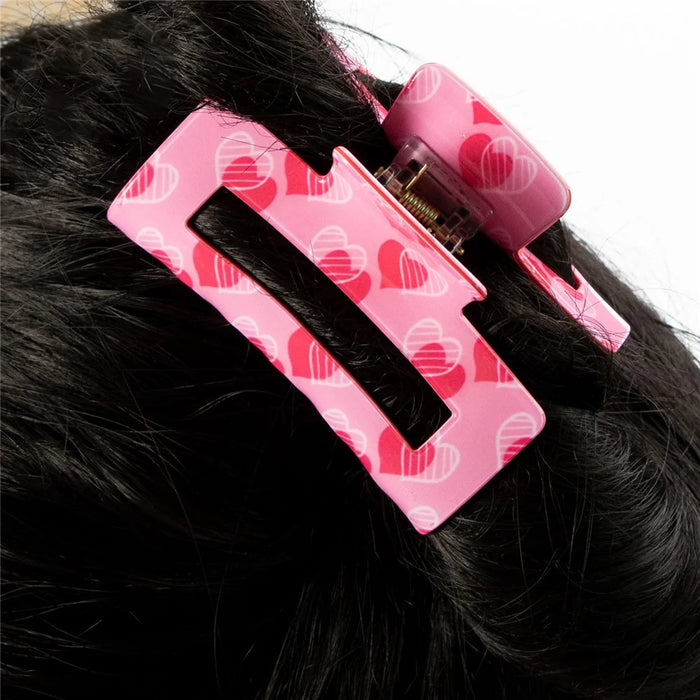Rose Heart Hair Claw Clips Rectangular Hair Accessories Sweet Romance Floral Pattern Spring Grip - A20-4-15 - 2