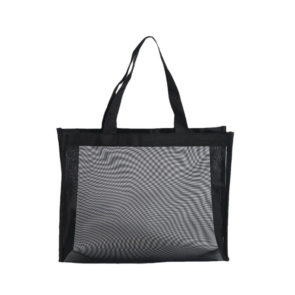 45 x 35 x 15cm Nylon Shopping Bag Mesh Beach Tote Bag Foldable Lightweight Storage Pouch - Black - 2