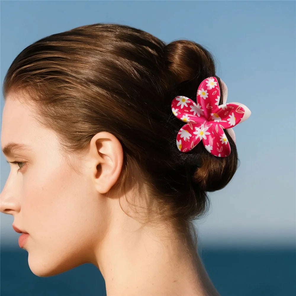3 PCS Set UV Floral Hair Clips Claw Clips Beach Vacation Style Hair Accessories Shark Clips - 24-1 - 2