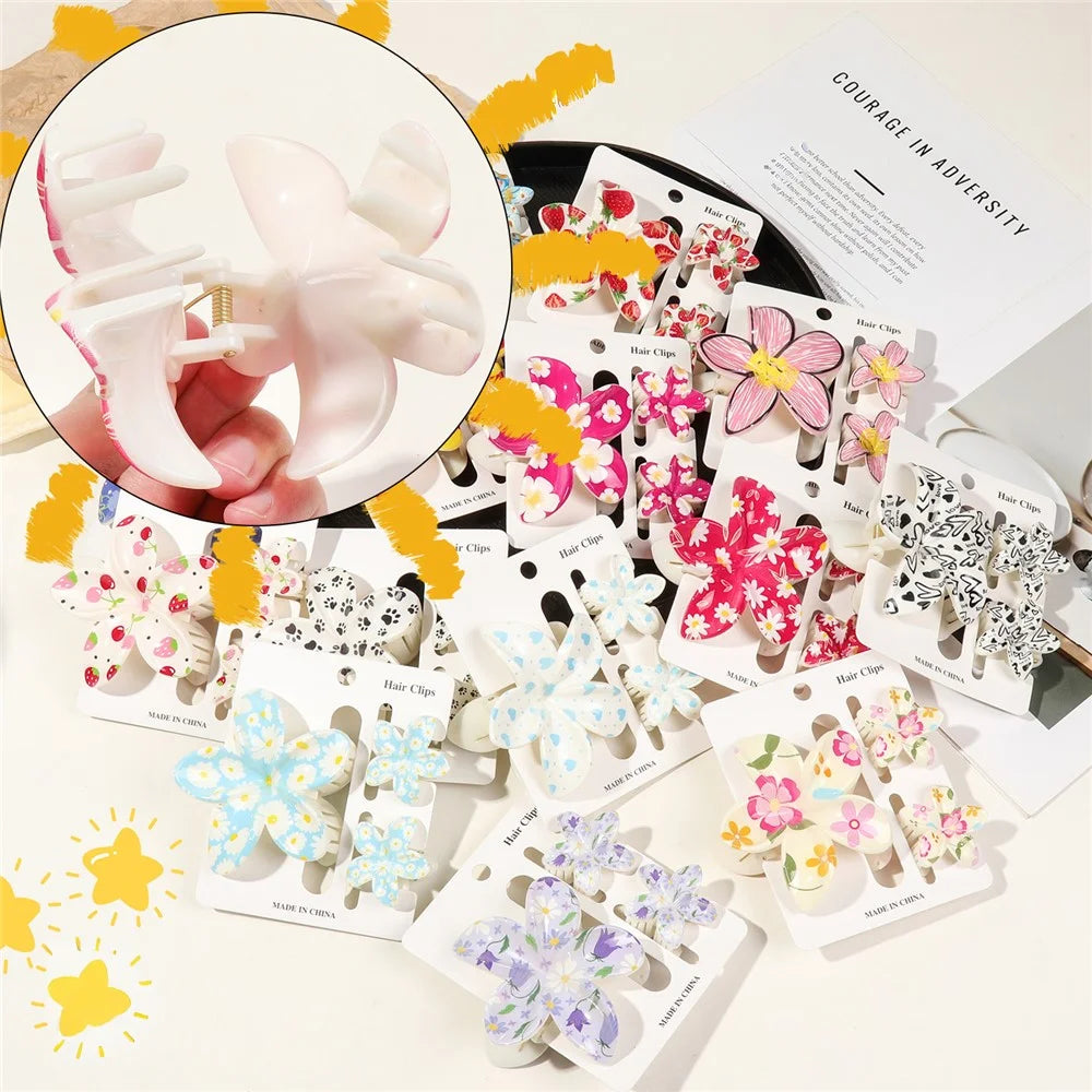 3 PCS Set UV Floral Hair Clips Claw Clips Beach Vacation Style Hair Accessories Shark Clips - 24-1 - 3