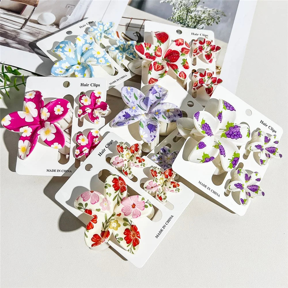 3 PCS Set UV Floral Hair Clips Claw Clips Beach Vacation Style Hair Accessories Shark Clips - 24-1 - 4