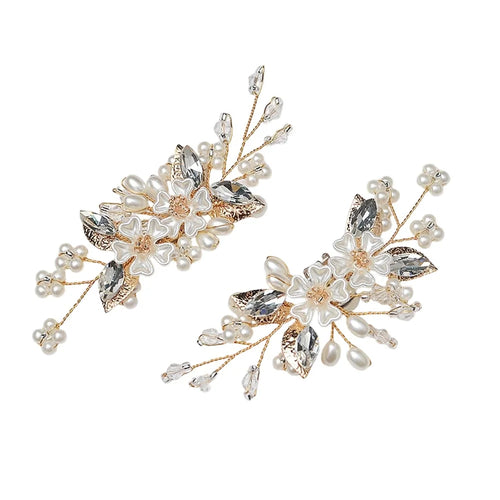2PCS Bridal Shoe Clips Wedding Removable Flower Accessories DIY Pearl Rhinestones Decorative Clips - 1