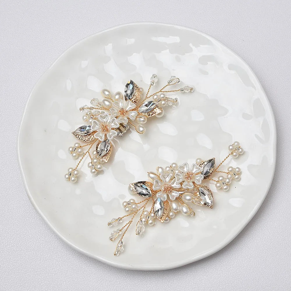 2PCS Bridal Shoe Clips Wedding Removable Flower Accessories DIY Pearl Rhinestones Decorative Clips - 3