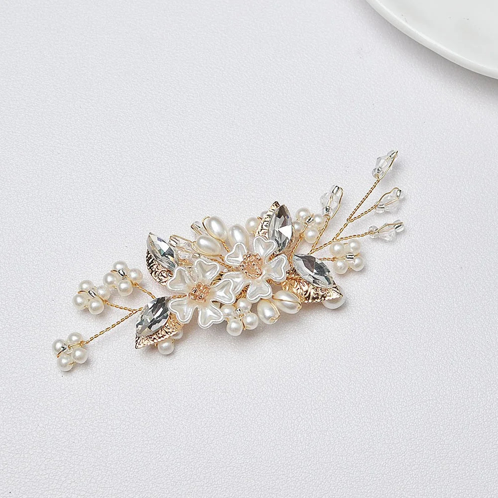 2PCS Bridal Shoe Clips Wedding Removable Flower Accessories DIY Pearl Rhinestones Decorative Clips - 4