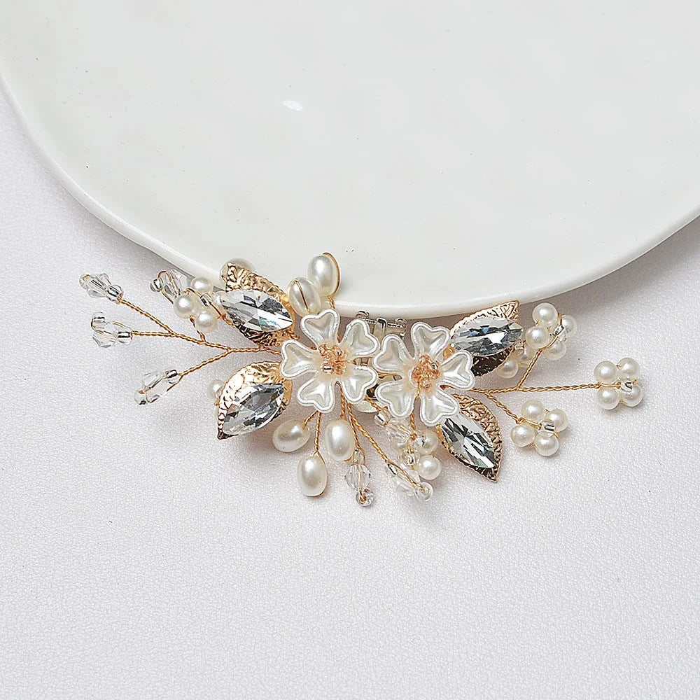 2PCS Bridal Shoe Clips Wedding Removable Flower Accessories DIY Pearl Rhinestones Decorative Clips - 5