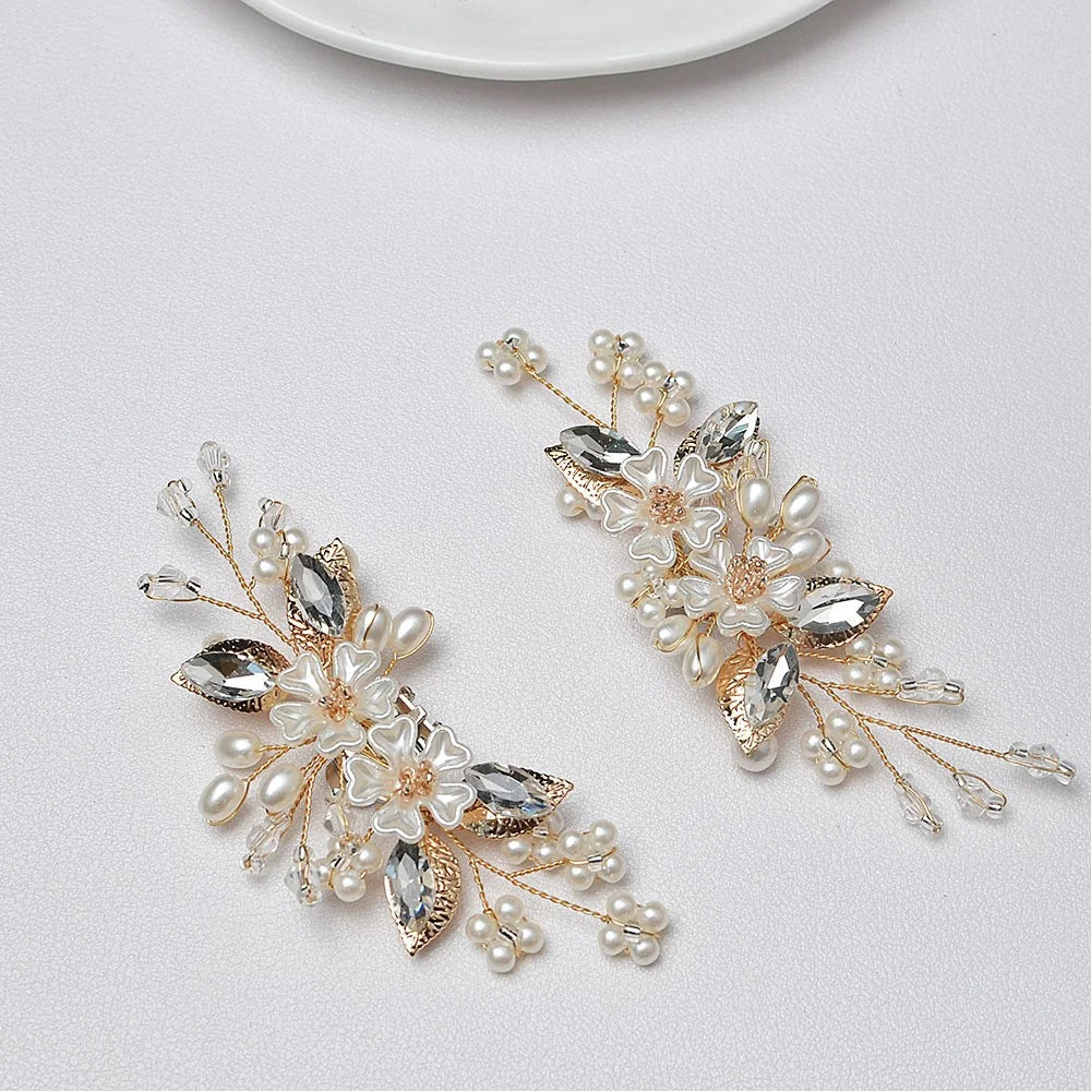 2PCS Bridal Shoe Clips Wedding Removable Flower Accessories DIY Pearl Rhinestones Decorative Clips - 6