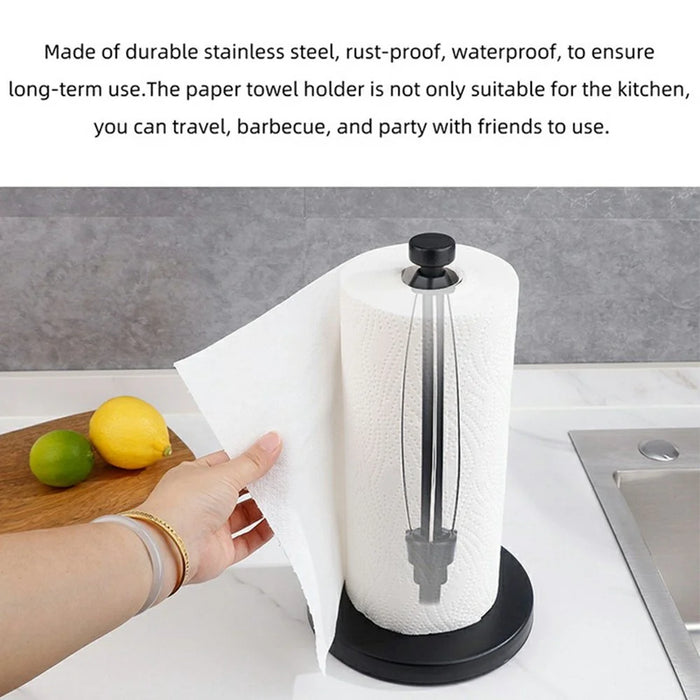 Kitchen Counter Paper Towel Holder Stainless Steel Paper Stand with Damping - Black - 3