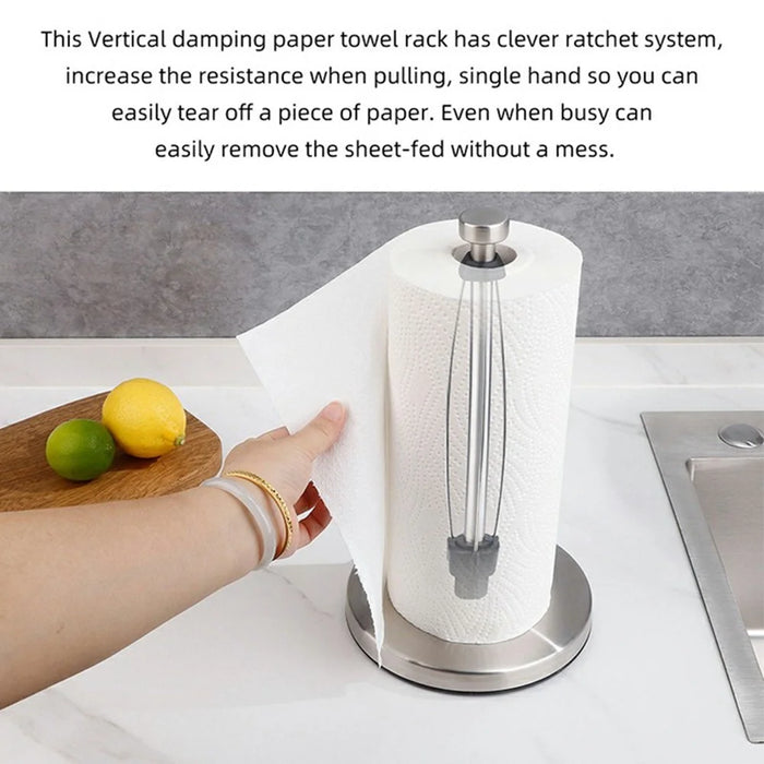 Kitchen Counter Paper Towel Holder Stainless Steel Paper Stand with Damping - Black - 4