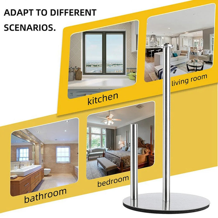 Stainless Steel Kitchen Roll Paper Holder Desktop Countertop Tissue Stand Organizer for Paper Towels - Black - 2