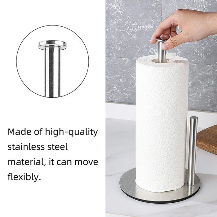 Stainless Steel Kitchen Roll Paper Holder Desktop Countertop Tissue Stand Organizer for Paper Towels - Black - 3