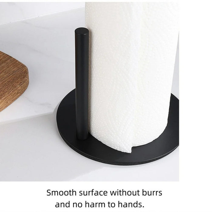 Stainless Steel Kitchen Roll Paper Holder Desktop Countertop Tissue Stand Organizer for Paper Towels - Black - 6