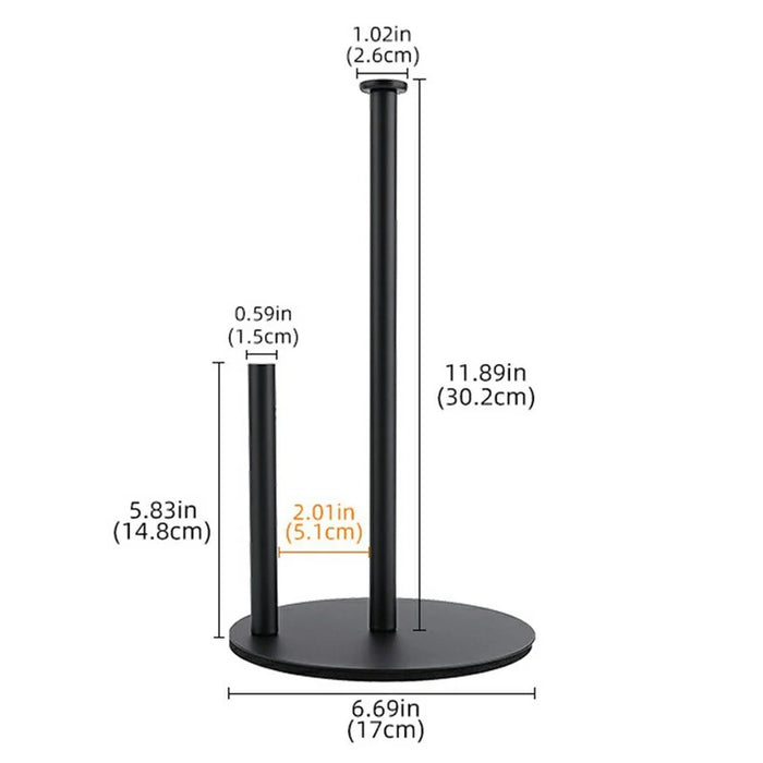 Stainless Steel Kitchen Roll Paper Holder Desktop Countertop Tissue Stand Organizer for Paper Towels - Black - 7