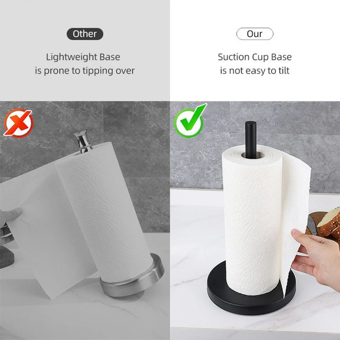 Kitchen Countertop Paper Towel Holder Stainless Steel Vertical Dual Rod Tissue Stand - Black - 2