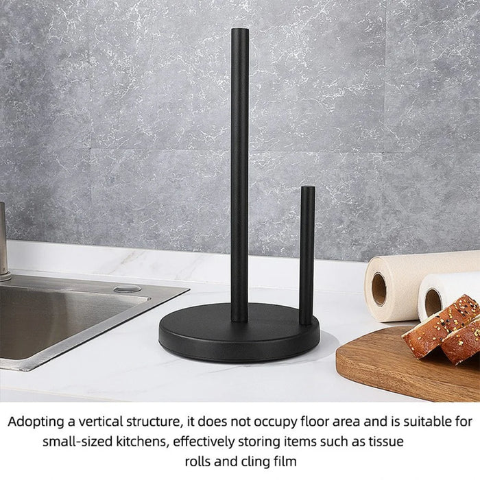 Kitchen Countertop Paper Towel Holder Stainless Steel Vertical Dual Rod Tissue Stand - Black - 5