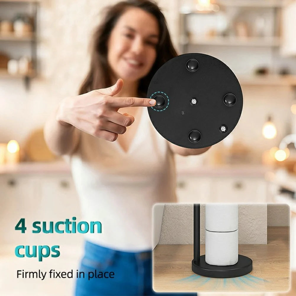 Stainless Steel Toilet Paper Holder Bathroom Floor Standing Suction Cup Toilet Stand - Black - 3