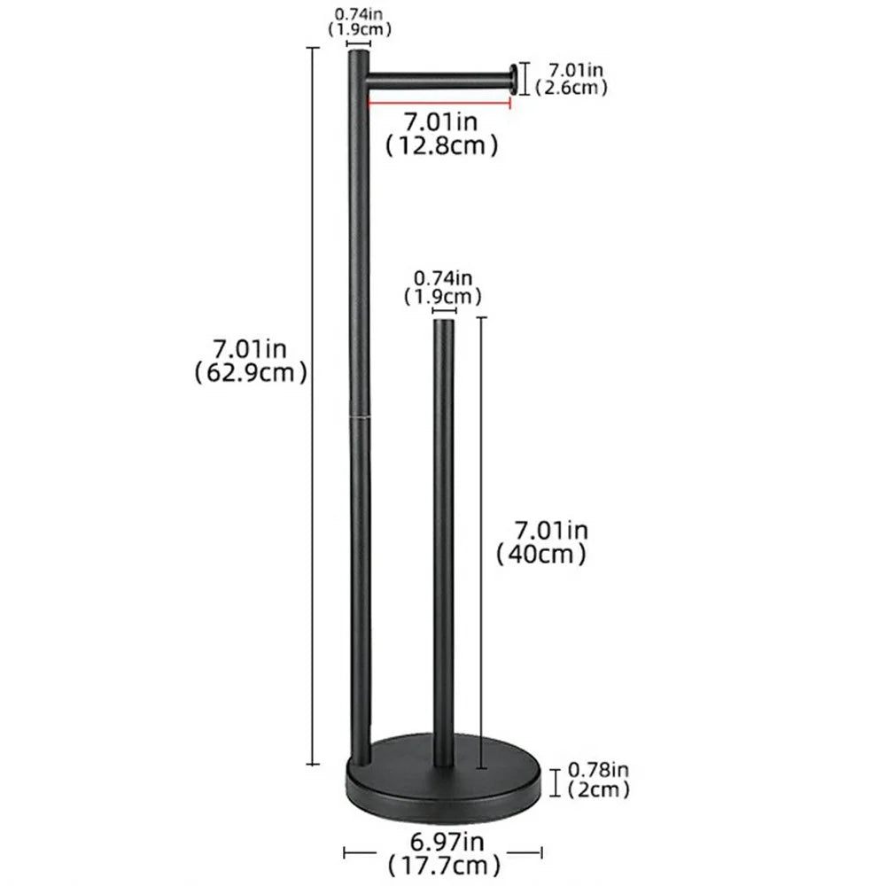 Stainless Steel Toilet Paper Holder Bathroom Floor Standing Suction Cup Toilet Stand - Black - 6