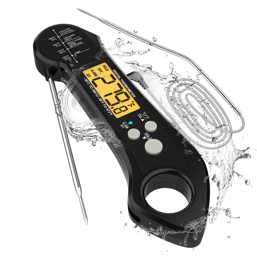 Waterproof BBQ Thermometer Foldable Probe Electronic Kitchen Thermometer with 1m External Probe - Black - 1