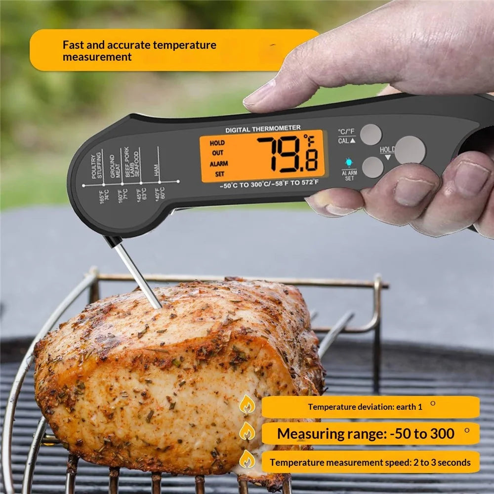 Waterproof BBQ Thermometer Foldable Probe Electronic Kitchen Thermometer with 1m External Probe - Black - 4