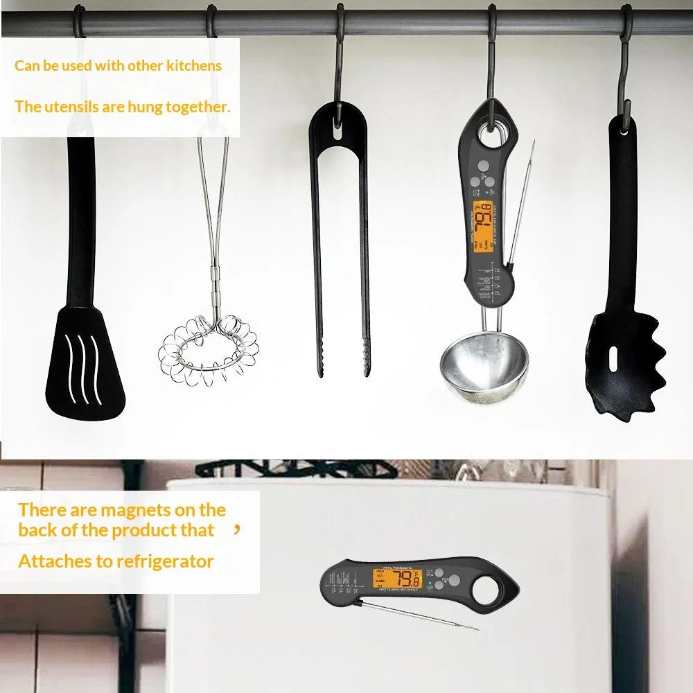Waterproof BBQ Thermometer Foldable Probe Electronic Kitchen Thermometer with 1m External Probe - Black - 7