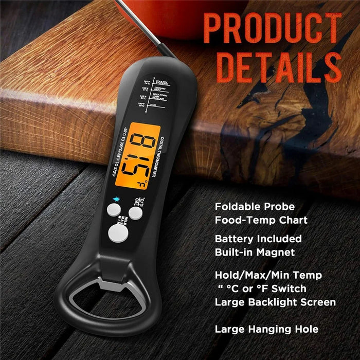 Kitchen Electronic Food Thermometer Foldable Probe Waterproof Digital Thermometer for BBQ Cooking - Black - 2