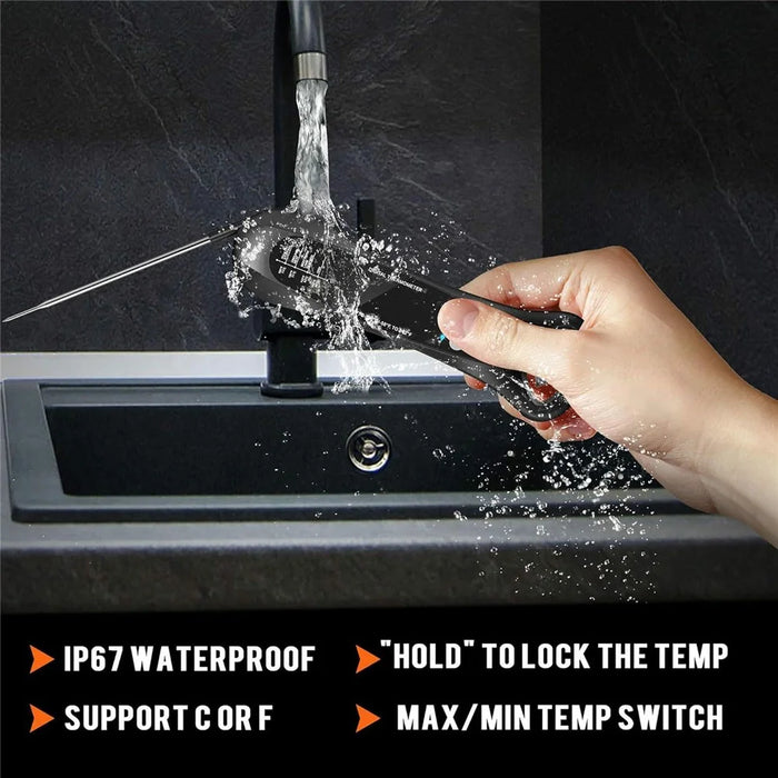 Kitchen Electronic Food Thermometer Foldable Probe Waterproof Digital Thermometer for BBQ Cooking - Black - 3