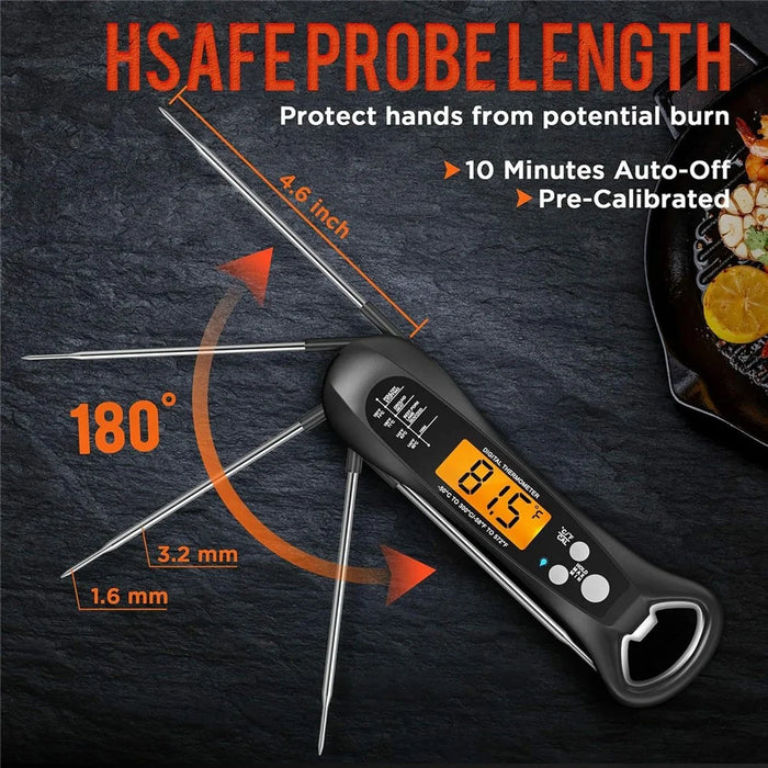 Kitchen Electronic Food Thermometer Foldable Probe Waterproof Digital Thermometer for BBQ Cooking - Black - 6
