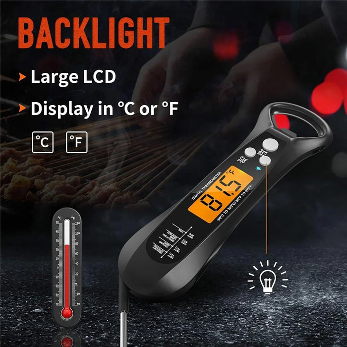 Kitchen Electronic Food Thermometer Foldable Probe Waterproof Digital Thermometer for BBQ Cooking - Black - 7