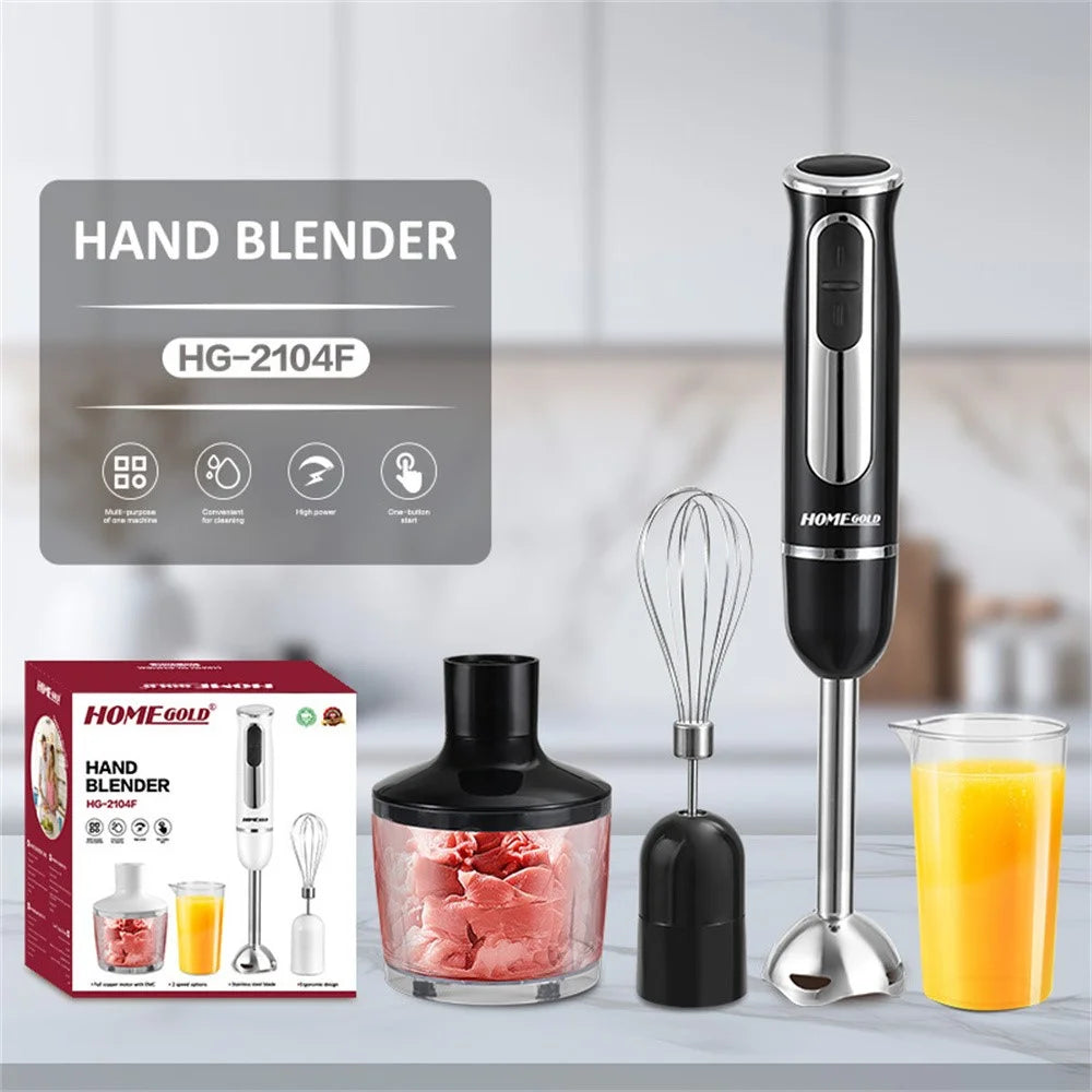 HOME GOLD HG-2104F 500W Hand Stick Blender Stainless Steel Immersion Blender with Meat Grinder Egg Whisk 600ml Cup (BPA Free, No FDA) - 2