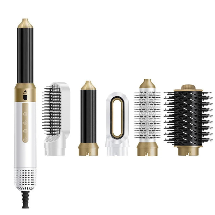 6 in 1 Hot Air Styler Hair Dryer Curling Straightening Brush 1200W 110000RPM High Speed Styling Tool - White  /  EU Plug - 1
