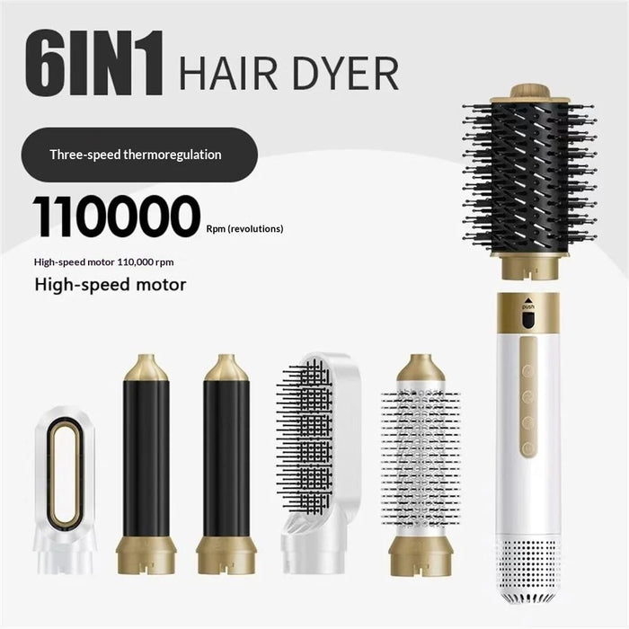 6 in 1 Hot Air Styler Hair Dryer Curling Straightening Brush 1200W 110000RPM High Speed Styling Tool - White  /  EU Plug - 2