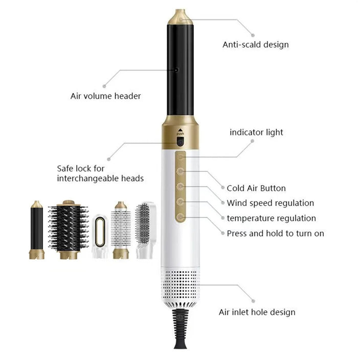 6 in 1 Hot Air Styler Hair Dryer Curling Straightening Brush 1200W 110000RPM High Speed Styling Tool - White  /  EU Plug - 3