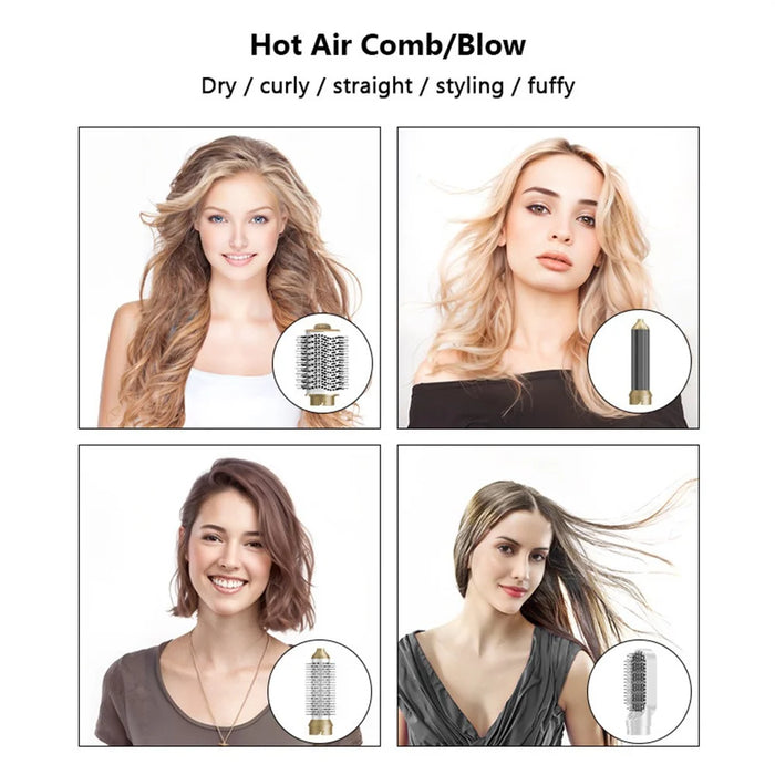 6 in 1 Hot Air Styler Hair Dryer Curling Straightening Brush 1200W 110000RPM High Speed Styling Tool - White  /  EU Plug - 5