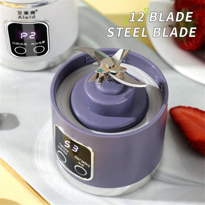 450ml Portable Juicer Cup USB Rechargeable 12 Blade Wireless Fruit Mixer Blender - White - 5