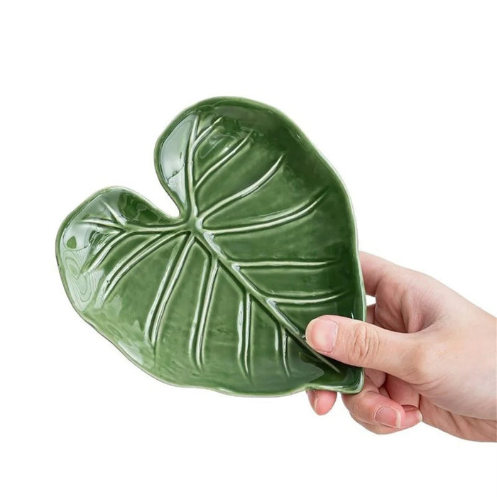 Creative Leaf Shape Ceramic Spoon Rest Dish Kitchen Utensil Holder Decorative Bowl - Green - 4