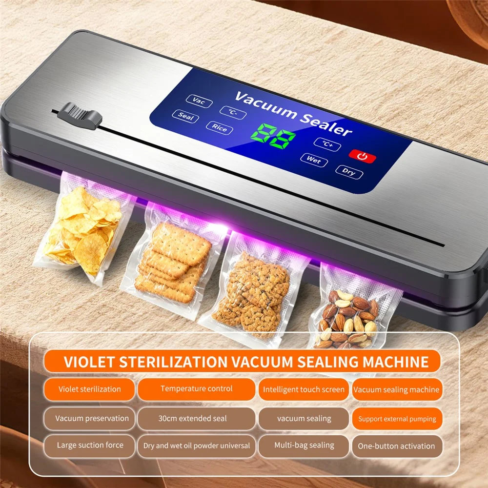 827 USB Rechargeable Vacuum Sealer Machine Kitchen Food Sealer with 10 Textured Bags (English Version) - Sapphire - 2