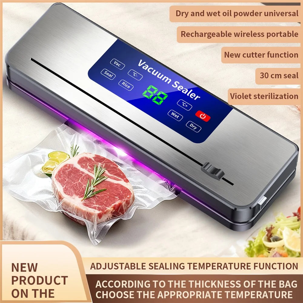 827 USB Rechargeable Vacuum Sealer Machine Kitchen Food Sealer with 10 Textured Bags (English Version) - Sapphire - 3
