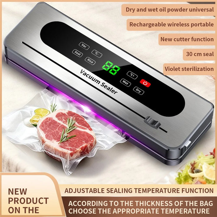 826 Electric Vacuum Sealer Food Storage Seal Touch Button Packaging Machine with 10 Textured Bags (English Version) - Dark Grey - 2