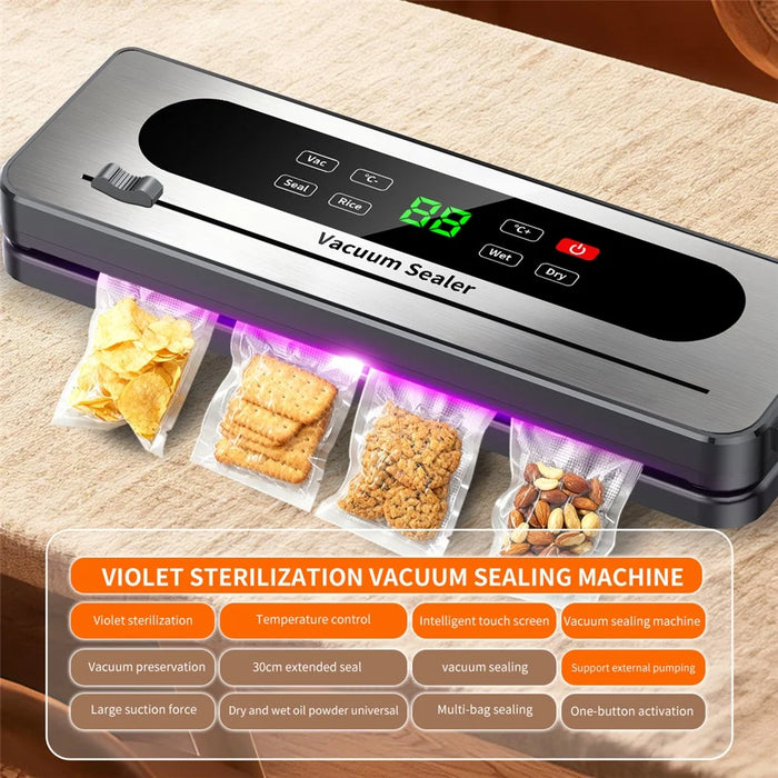826 Electric Vacuum Sealer Food Storage Seal Touch Button Packaging Machine with 10 Textured Bags (English Version) - Dark Grey - 3