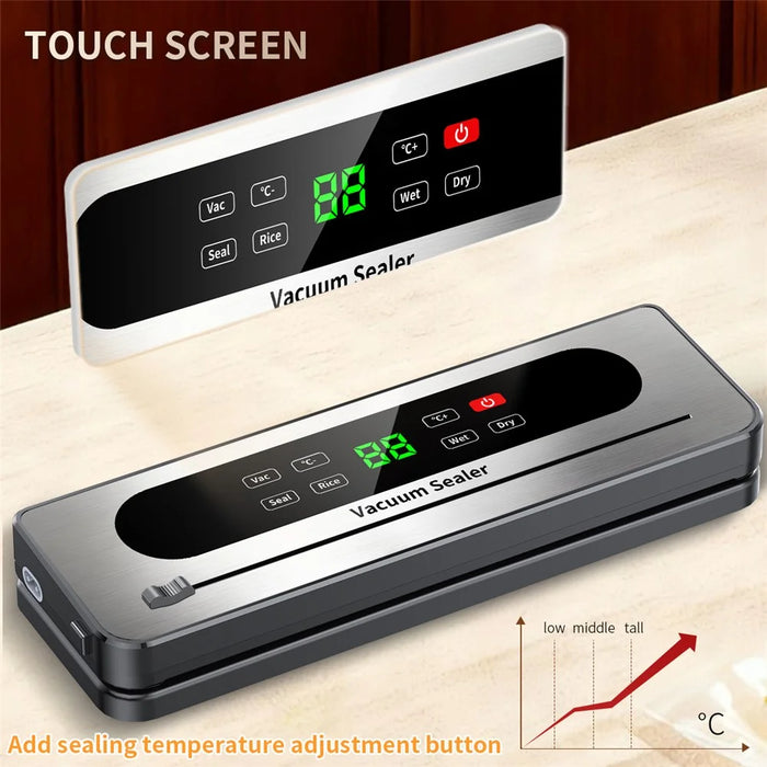 826 Electric Vacuum Sealer Food Storage Seal Touch Button Packaging Machine with 10 Textured Bags (English Version) - Dark Grey - 5