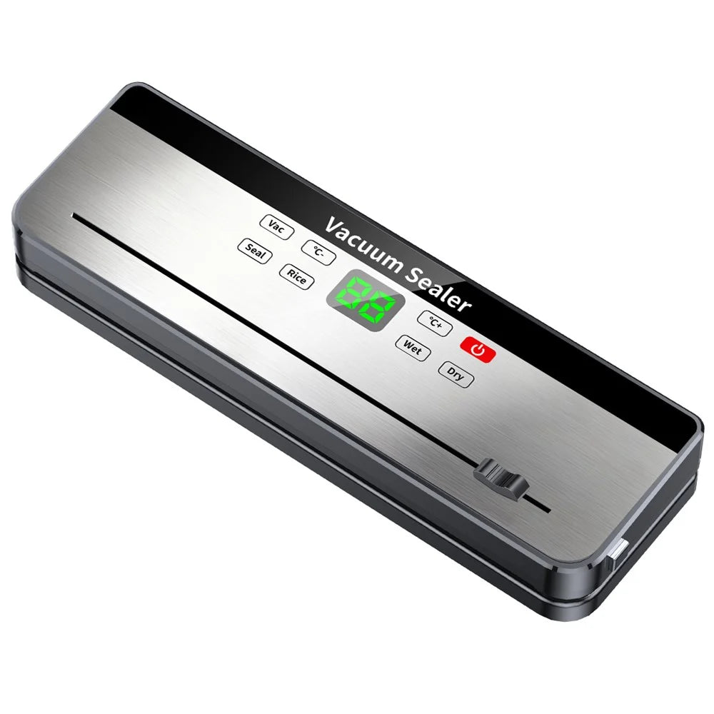 828 Rechargeable Vacuum Sealer Machine Kitchen Food Sealer with 10 Textured Bags (English Version) - Dark Grey - 1