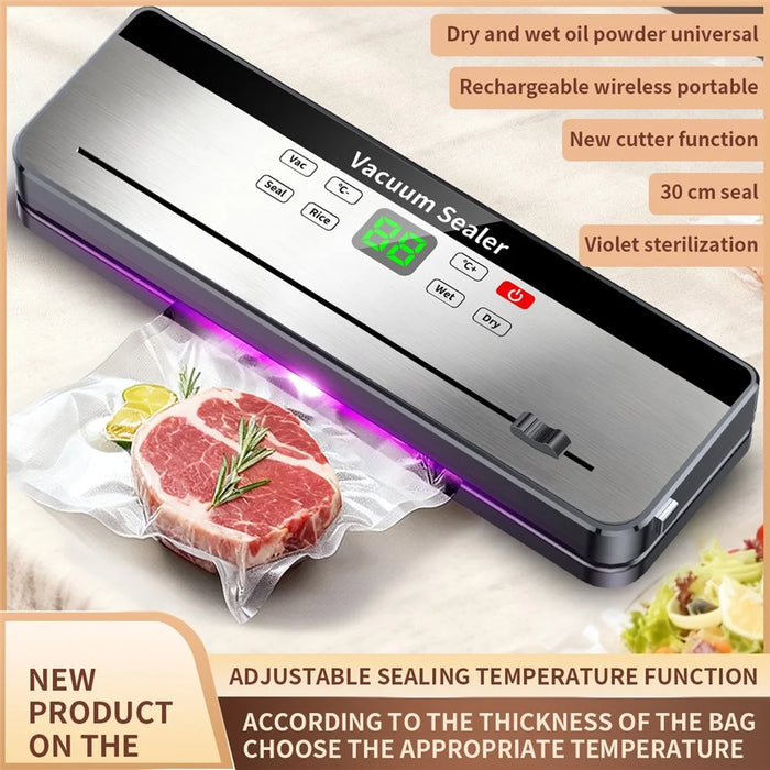828 Rechargeable Vacuum Sealer Machine Kitchen Food Sealer with 10 Textured Bags (English Version) - Dark Grey - 2