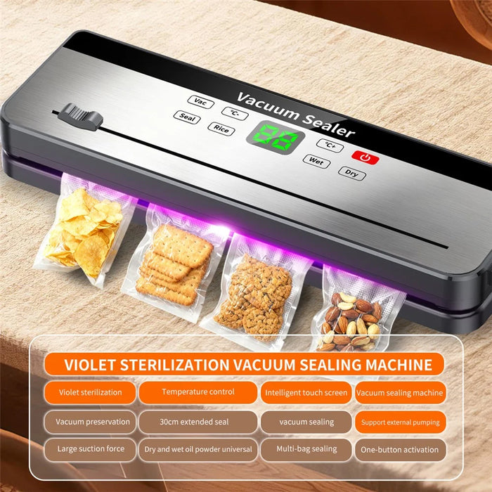 828 Rechargeable Vacuum Sealer Machine Kitchen Food Sealer with 10 Textured Bags (English Version) - Dark Grey - 3