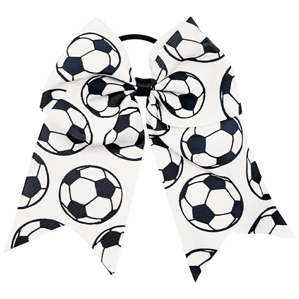 Soccer Football Hair Bow Elastic Ponytail Holder Kids Girls Hair Tie Sports Fan Hair Accessories - White - 1