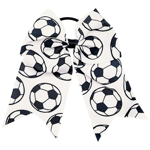 Soccer Football Hair Bow Elastic Ponytail Holder Kids Girls Hair Tie Sports Fan Hair Accessories - White - 1