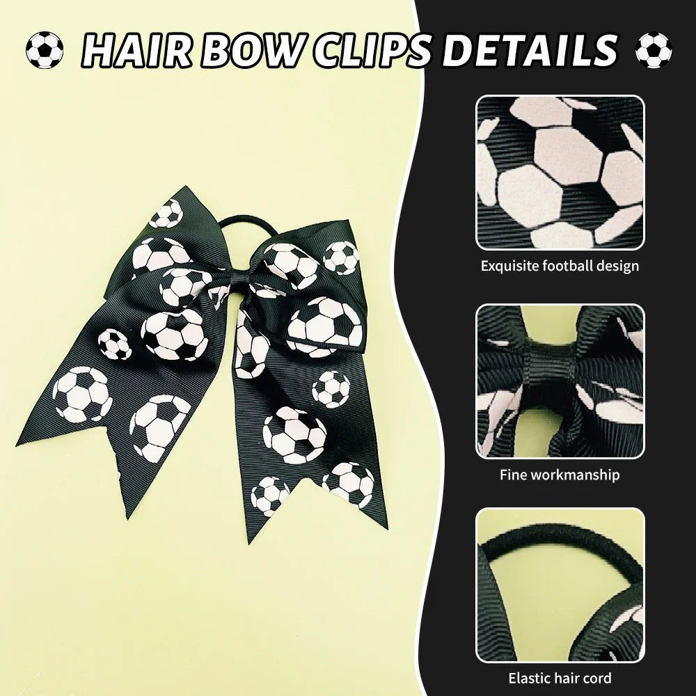 Soccer Football Hair Bow Elastic Ponytail Holder Kids Girls Hair Tie Sports Fan Hair Accessories - White - 4