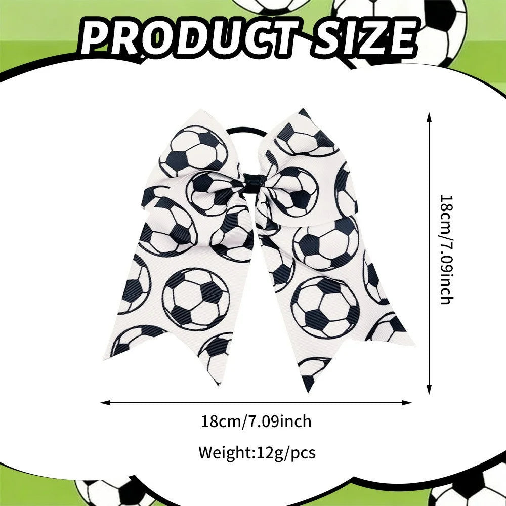Soccer Football Hair Bow Elastic Ponytail Holder Kids Girls Hair Tie Sports Fan Hair Accessories - White - 7