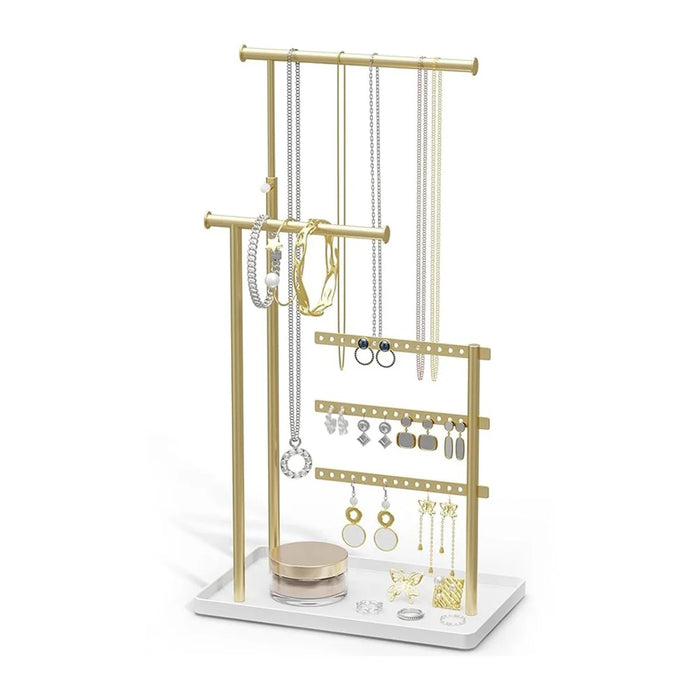 Nordic Jewelry Display Stand Metal Organizer Tray Multi Layer Storage Rack for Ring Earring Necklace - Gold - 1