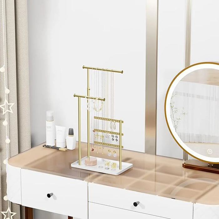 Nordic Jewelry Display Stand Metal Organizer Tray Multi Layer Storage Rack for Ring Earring Necklace - Gold - 2