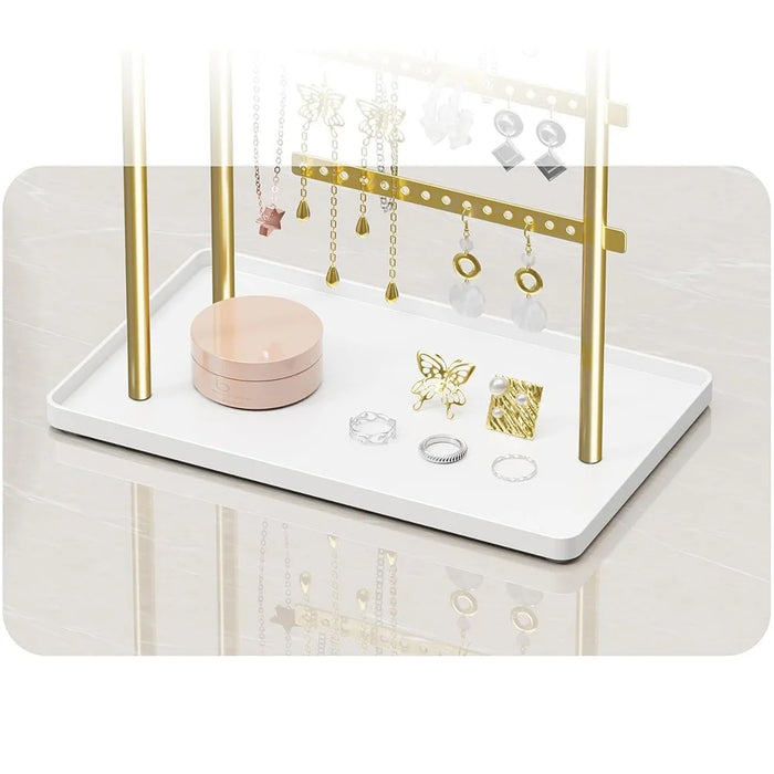 Nordic Jewelry Display Stand Metal Organizer Tray Multi Layer Storage Rack for Ring Earring Necklace - Gold - 3